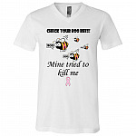 Check Your Boo Bees Mine Tried To Kill Me Shirt - Breast Cancer Shirts For Women, White, V-Neck T-Shirt