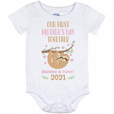 Personalized Our First Mother's Day, White, Baby Onesie - 12 Month
