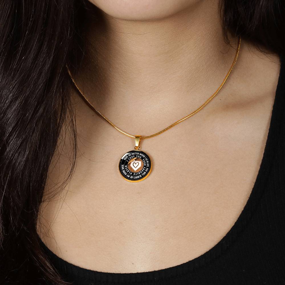 Mom No Matter Where I Go Where I Go In Life You Will Always Be My Home Base Baseball Mom Circle Pendant Necklace - Circle Luxury Necklace (Gold Plated)