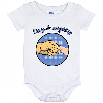 Tiny And Mighty Baby Onesie - Baby Infant Bodysuit - Matching Shirt With Tiny And Mighty Baby Onesie, White, Baby Onesie - 12 Month
