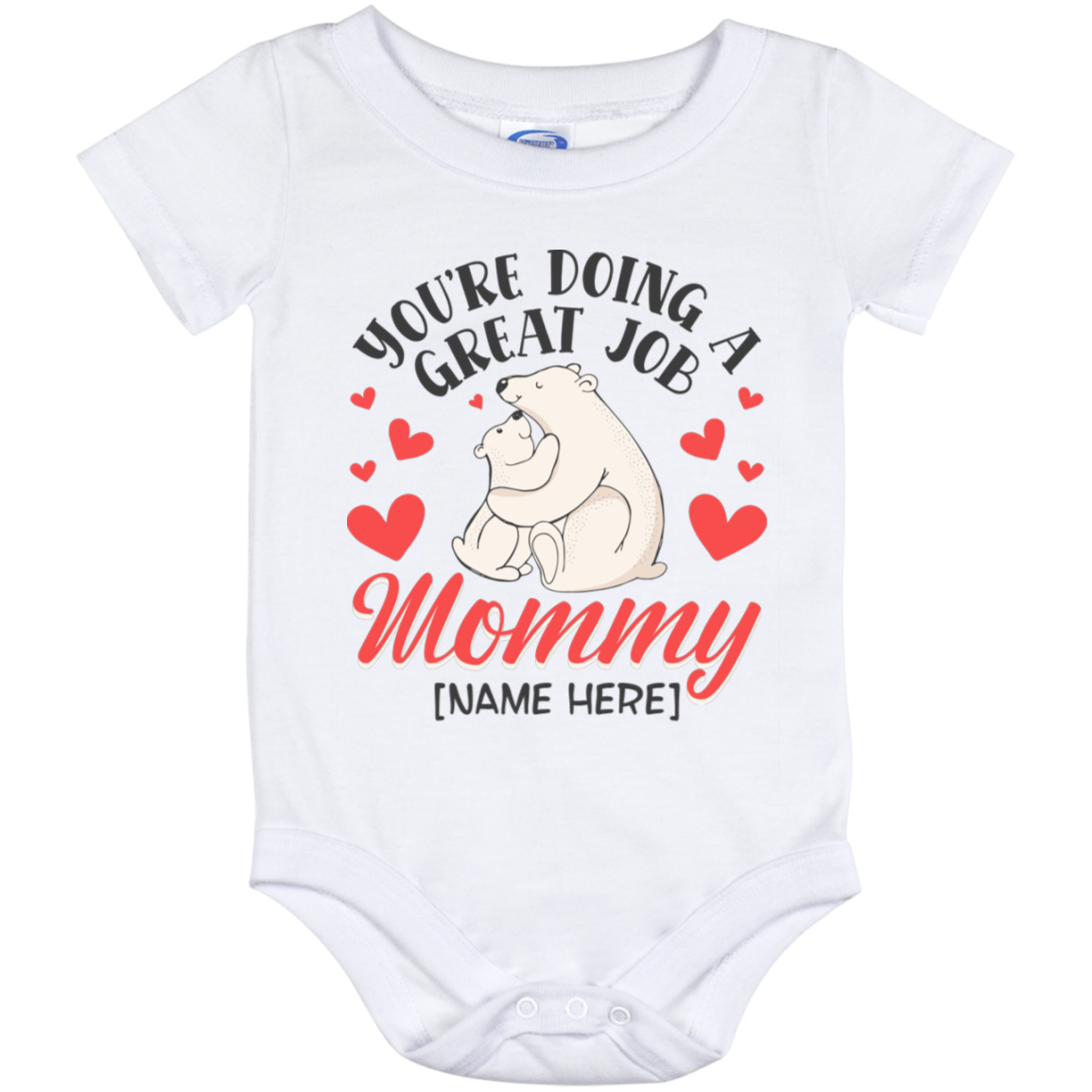 Personalized Polar Bears You Are Doing Great Job Mommy Baby Onesie - Baby Infant Bodysuit, White, Baby Onesie - 12 Month