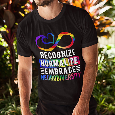 Alternative view of Recognize Normalize Embrace Neurodiversity T-Shirt - Neurodiversity Shirt
