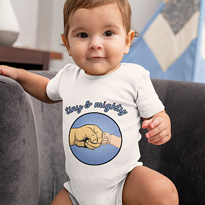 Alternative view of Tiny And Mighty Baby Onesie - Baby Infant Bodysuit - Matching Shirt With Tiny And Mighty Baby Onesie
