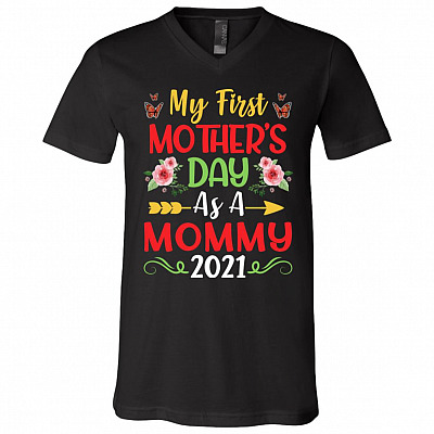 My First Mother's Day t, Black, V-Neck T-Shirt