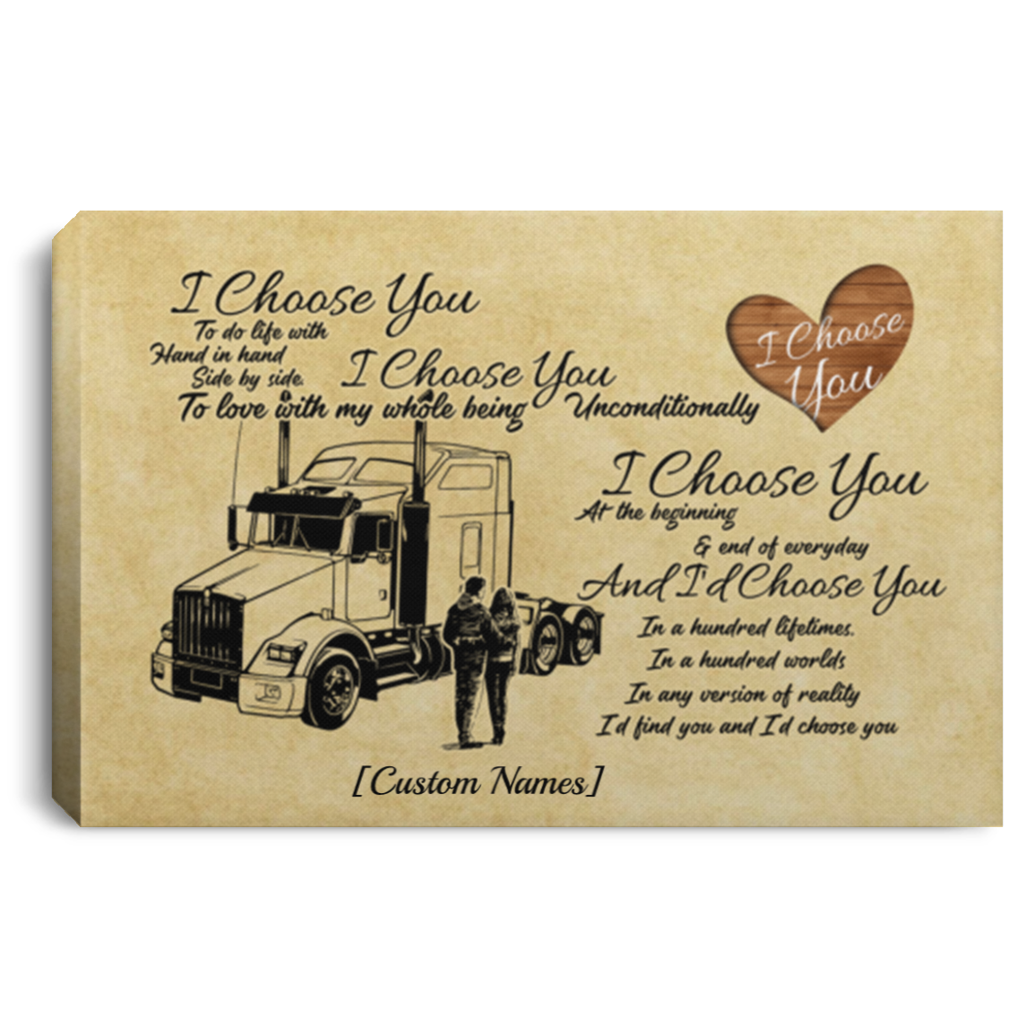 Personalized Trucker I Choose You To Do Life With Hand In Hand Side By Side Framed Canvas Prints - Unframed Poster, White, 0.75'' Framed Canvas