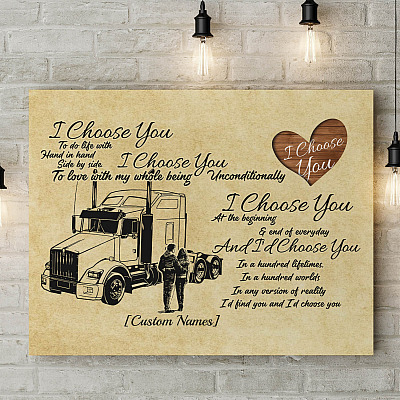 Alternative view of Personalized Trucker I Choose You To Do Life With Hand In Hand Side By Side Framed Canvas - Unframed Poster