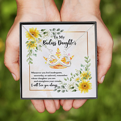 Alternative view of To My Badass Daughter Whenever You Feel Inadequate Infinity Heart Pendant Necklace