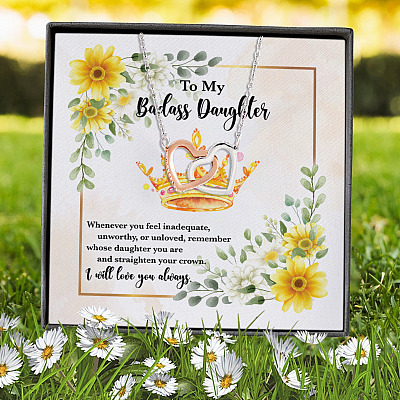 To My Badass Daughter Whenever You Feel Inadequate Interlocking Hearts Pendant Necklace