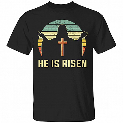 Retro He Is Risen Christian Jesus T-Shirt, Black, Unisex T-Shirt