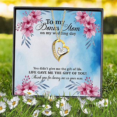 To My Bonus Mom On My Wedding Day You Didn't Give Me The Gift Of Life Forever Love Heart Pendant Necklace