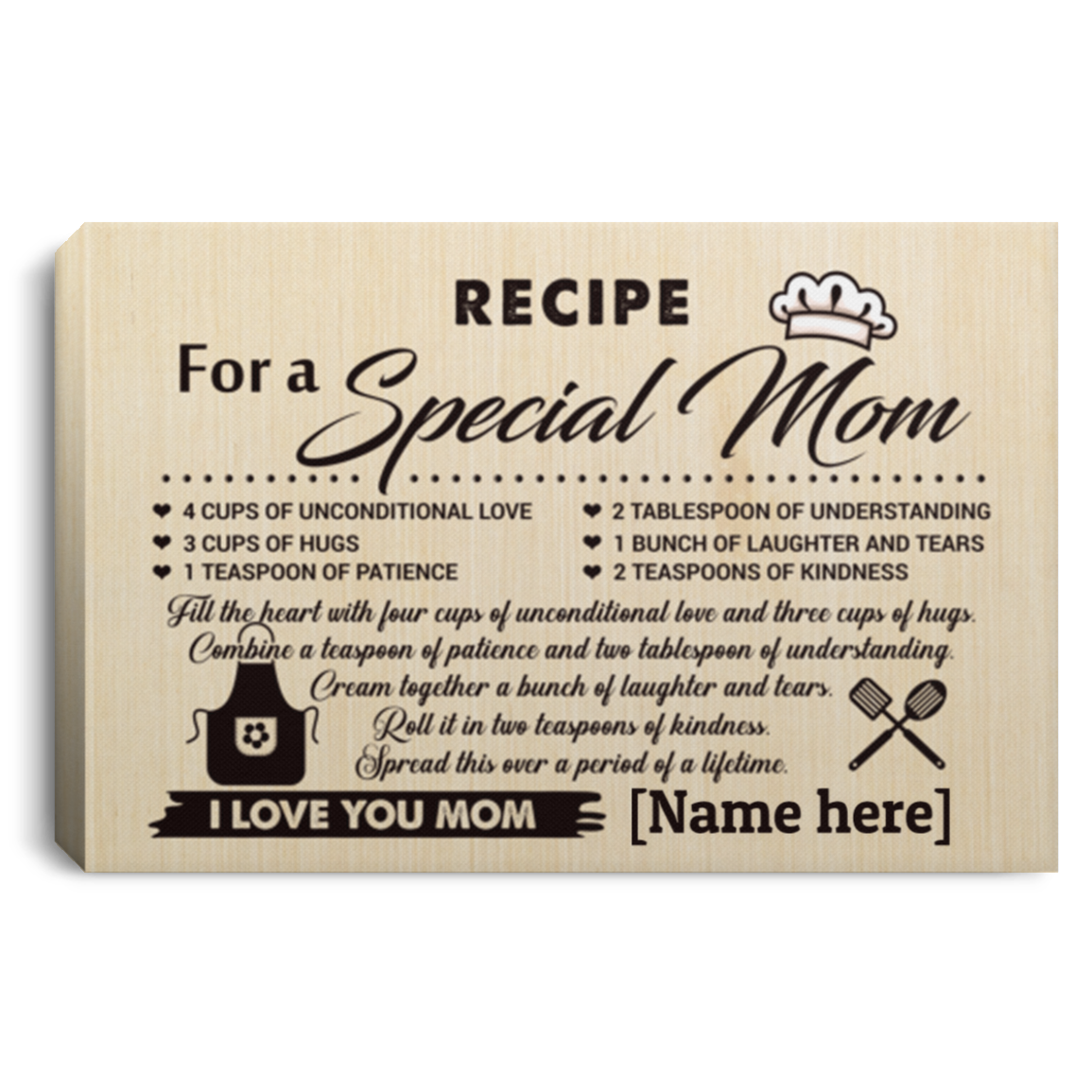 Personalized Recipe For A Special Mom Gallery Wrapped Framed Canvas Prints-Unframed Poster-Decor Wall Art, White, 0.75'' Framed Canvas