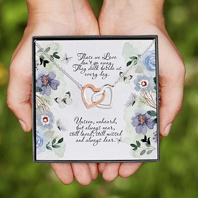 Those We Love Don't Go Away They Walk Beside Us Every Day Interlocking Hearts Pendant Necklace