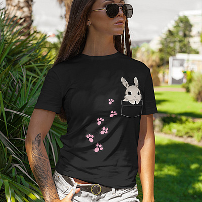Alternative view of Cute Bunny In The Pocket Left Chest T-Shirt - Cute Bunny Shirt