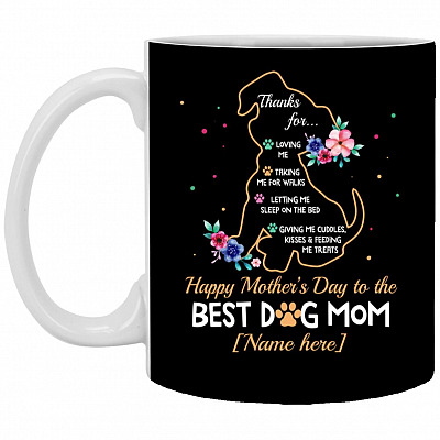 Personalized Dog Mom Mug, Black, 11 oz. White Mug