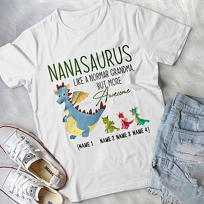 Alternative view of Personalized Gift for Nana from Grandkids - Mimisaurus Like Normal Grandma but Awesome T-Shirt - V-Neck