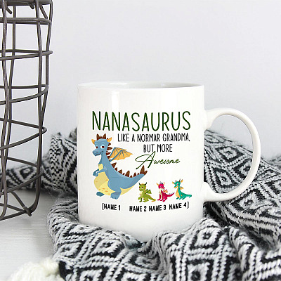 Alternative view of Personalized Gift for Nana from Grandkids - Funny Mimisaurus Like Normal Grandma but Awesome Coffee Mug