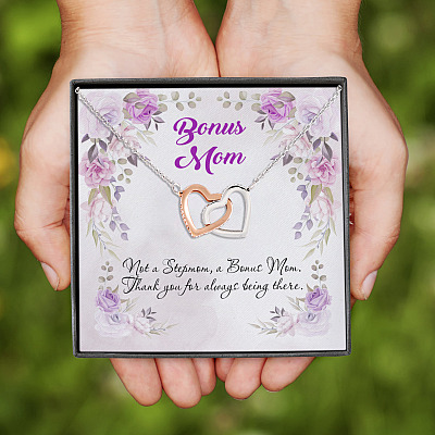Alternative view of Bonus Mom Not A Stepmom Interlocking Hearts Pendant Necklace