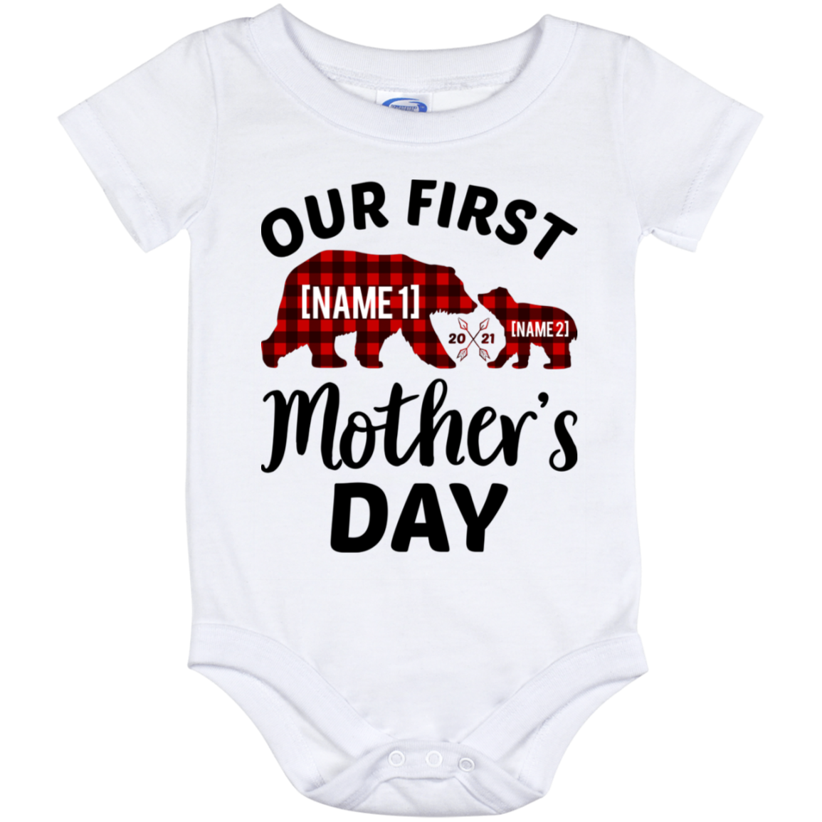 Personalized Buffalo Plaid Mama Bear Our First Mother's Day Baby Onesie - 1st Mother's Day 2021 Baby Infant, White, Baby Onesie - 12 Month