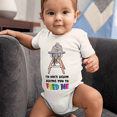 Alternative view of Funny Bernie Sanders I'm Once Again Asking You to Feed Me Baby Onesie - Toddler Baby Infant Bodysuit