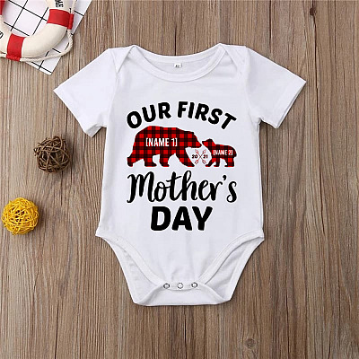 Alternative view of Personalized Buffalo Plaid Mama Bear Our First Mother's Day Baby Onesie - 1st Mother's Day 2021 Baby Infant