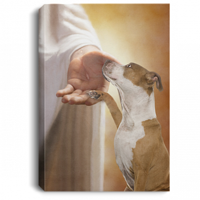 Staffordshire Terrier Take My Hand Jesus Framed Canvas Prints - Unframed Poster - Staffordshire Memorial Wall Art, White, 0.75'' Framed Canvas