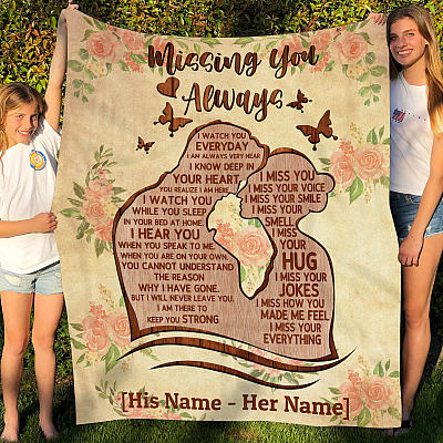 Alternative view of Personalized Missing You Always I Watch You Every Day Husband and Wife Fleece - Mink Sherpa - Woven Blanket