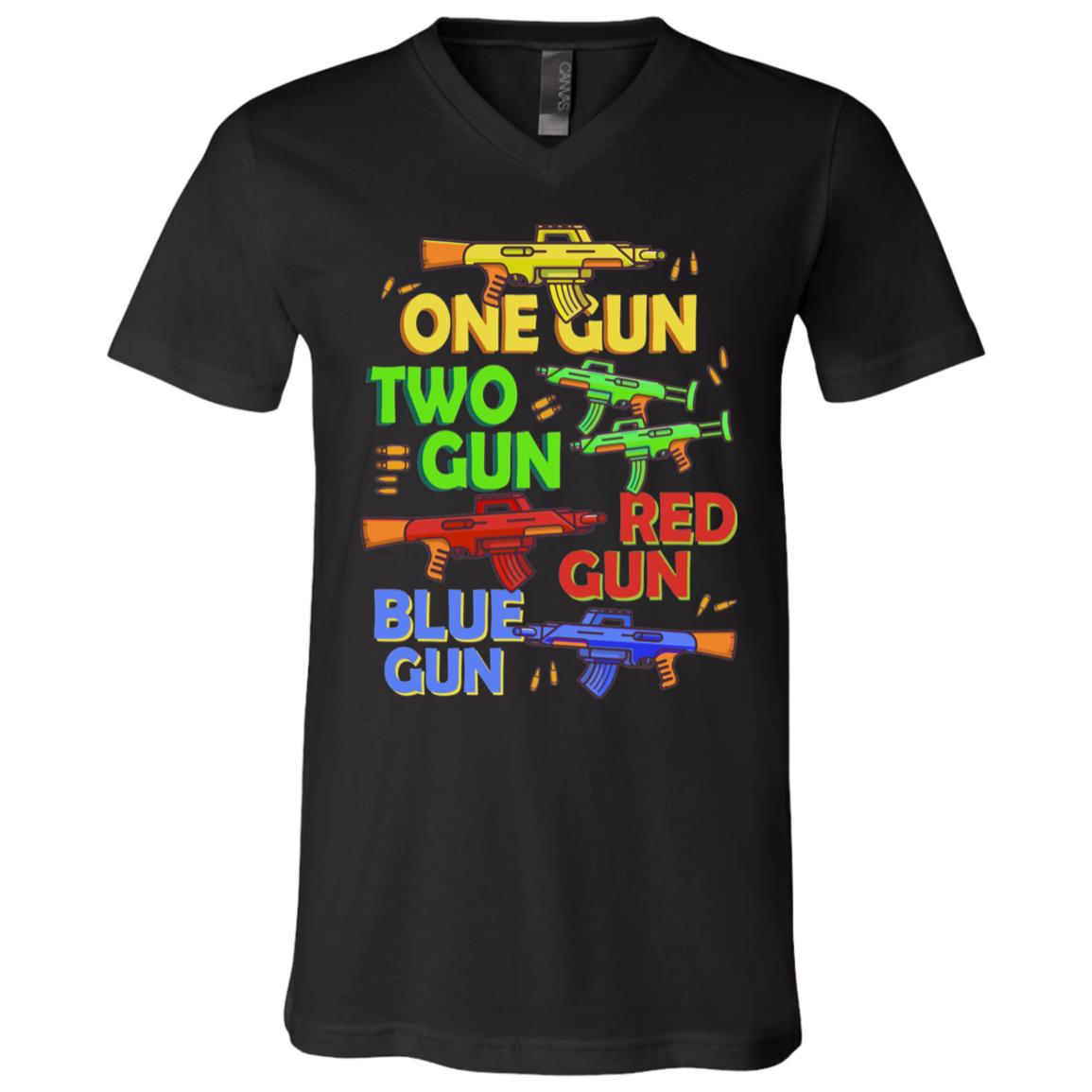 One Gun Two Gun T-Shirt, Black, V-Neck T-Shirt