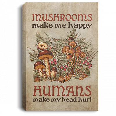 Mushrooms Make Me Happy Meme Quote Framed Canvas Unframed Poster - Funny Human Mushroom Saying Decor Wall Art, White, 0.75'' Framed Canvas