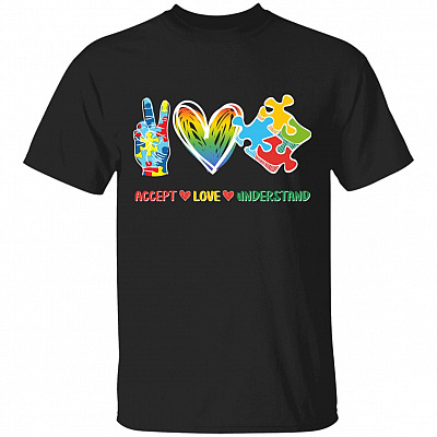Accept Love Understand Autism, Black, Unisex T-Shirt