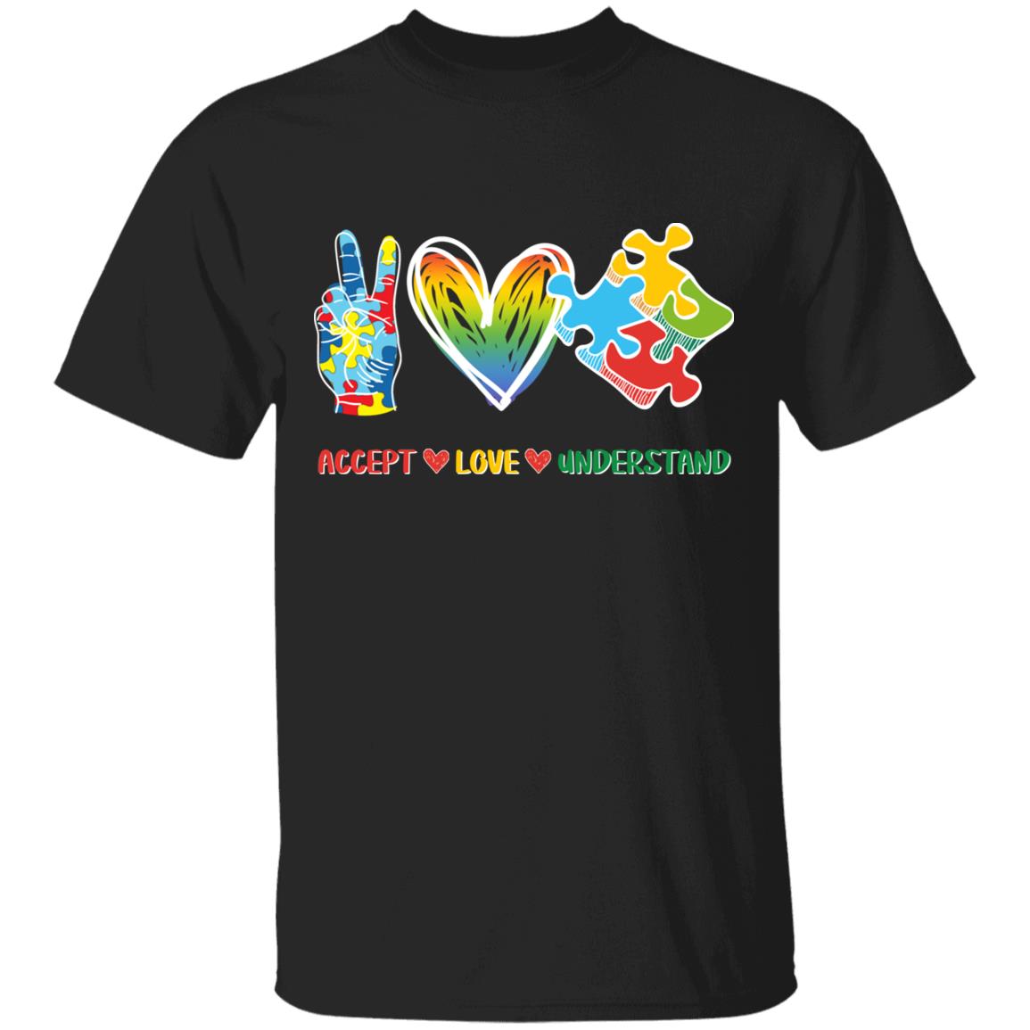 Accept Love Understand Autism, Black, Unisex T-Shirt Accept Love Understand Autism, Black, Unisex T-Shirt