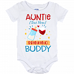 Personalized Auntie's Drinking Buddy Auntie Baby Onesie - Baby Infant Bodysuit - Aunt Onesie Gift, White, Baby Onesie - 12 Month
