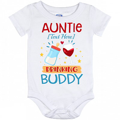 Personalized Auntie's Drinking Buddy Auntie Baby Onesie - Baby Infant Bodysuit - Aunt Onesie Gift, White, Baby Onesie - 12 Month
