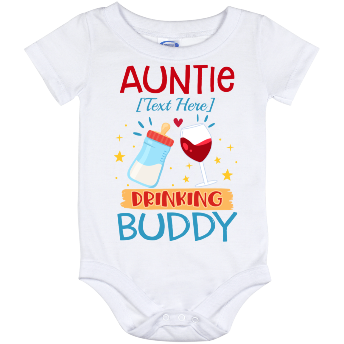 Personalized Auntie's Drinking Buddy Auntie Baby Onesie - Baby Infant Bodysuit - Aunt Onesie Gift, White, Baby Onesie - 12 Month