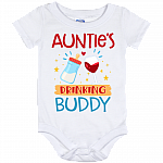 Auntie's Drinking Buddy Auntie Baby Onesie - Baby Infant Bodysuit - Aunt Onesie Gift, White, Baby Onesie - 12 Month