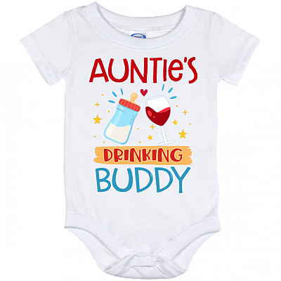 Auntie's Drinking Buddy Auntie Baby Onesie - Baby Infant Bodysuit - Aunt Onesie Gift, White, Baby Onesie - 12 Month