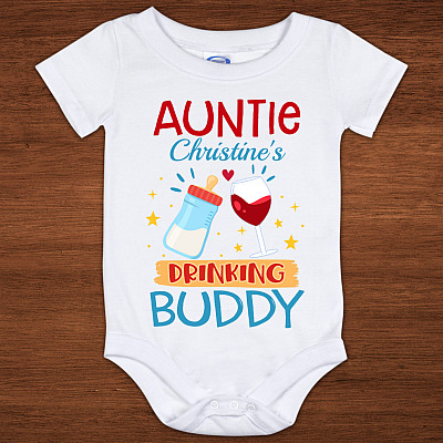 Alternative view of Personalized Auntie's Drinking Buddy Auntie Baby Onesie - Baby Infant Bodysuit - Aunt Onesie Gift