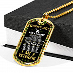 Veteran's Creed I'm A Veteran Camo Dog Tag Pendant Necklace - Veteran Necklace Gift - Dog Tag (Gold Plated)