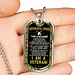 Veteran's Creed I'm A Veteran Camo Dog Tag Pendant Necklace - Veteran Necklace Gift - Dog Tag (Silver)