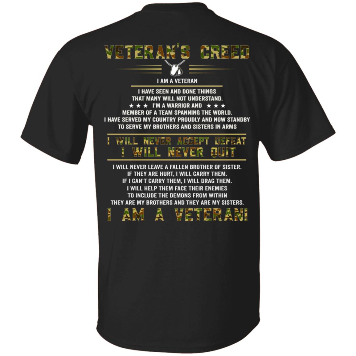 Veteran's Creed I'm A Veteran Camo Print On Back Only T-shirt - Veteran's Solemn Oath Shirt For Men, Black, Unisex T-Shirt