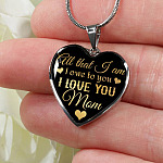 All That I Am I Owe To You I Love You Mom Luxury Heart Pendant Necklace - Mother's Day Necklace Gifts - Heart Luxury Necklace (Silver)