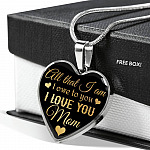 All That I Am I Owe To You I Love You Mom Luxury Heart Pendant Necklace - Mother's Day Necklace Gifts - Heart Luxury Necklace (Silver)