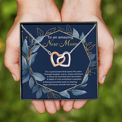 Alternative view of To An Amazing New Mom It's A Special Bond That Spans The Years Mom To Be Interlocking Hearts Pendant Necklace