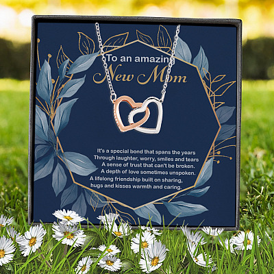 To An Amazing New Mom It's A Special Bond That Spans The Years Mom To Be Interlocking Hearts Pendant Necklace