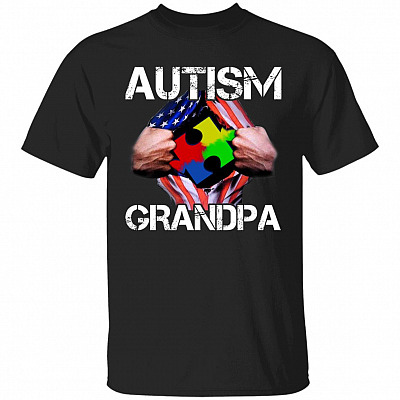 Autism Grandpa T-Shirt, Black, Unisex T-Shirt