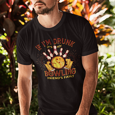 Alternative view of Vintage If I'm Drunk It's My Bowling Friend's Fault Beer T-shirt - V-neck - Funny Bowler Gift Shirt