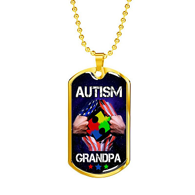 Autism Grandpa Dog Tag Pendant Necklace - Dog Tag (Gold Plated)