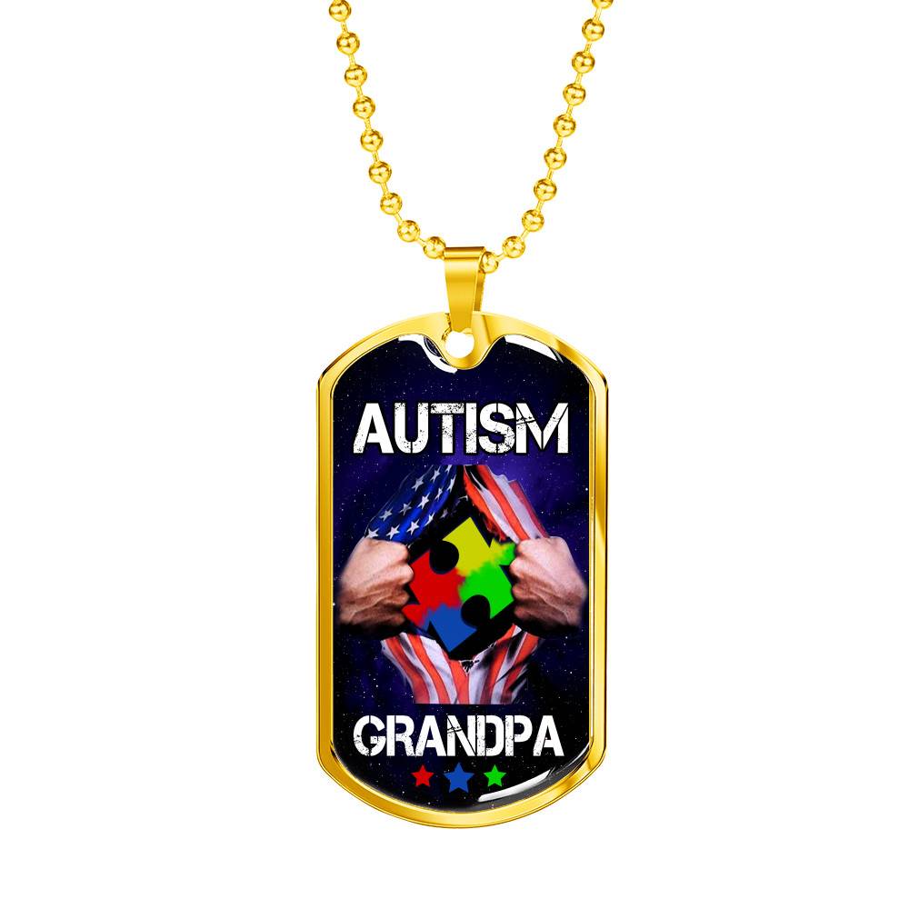 Autism Grandpa Dog Tag Pendant Necklace - Dog Tag (Gold Plated)