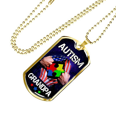 Autism Grandpa Dog Tag Pendant Necklace - Dog Tag (Gold Plated)