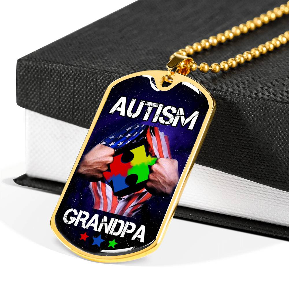 Autism Grandpa Dog Tag Pendant Necklace - Dog Tag (Gold Plated)