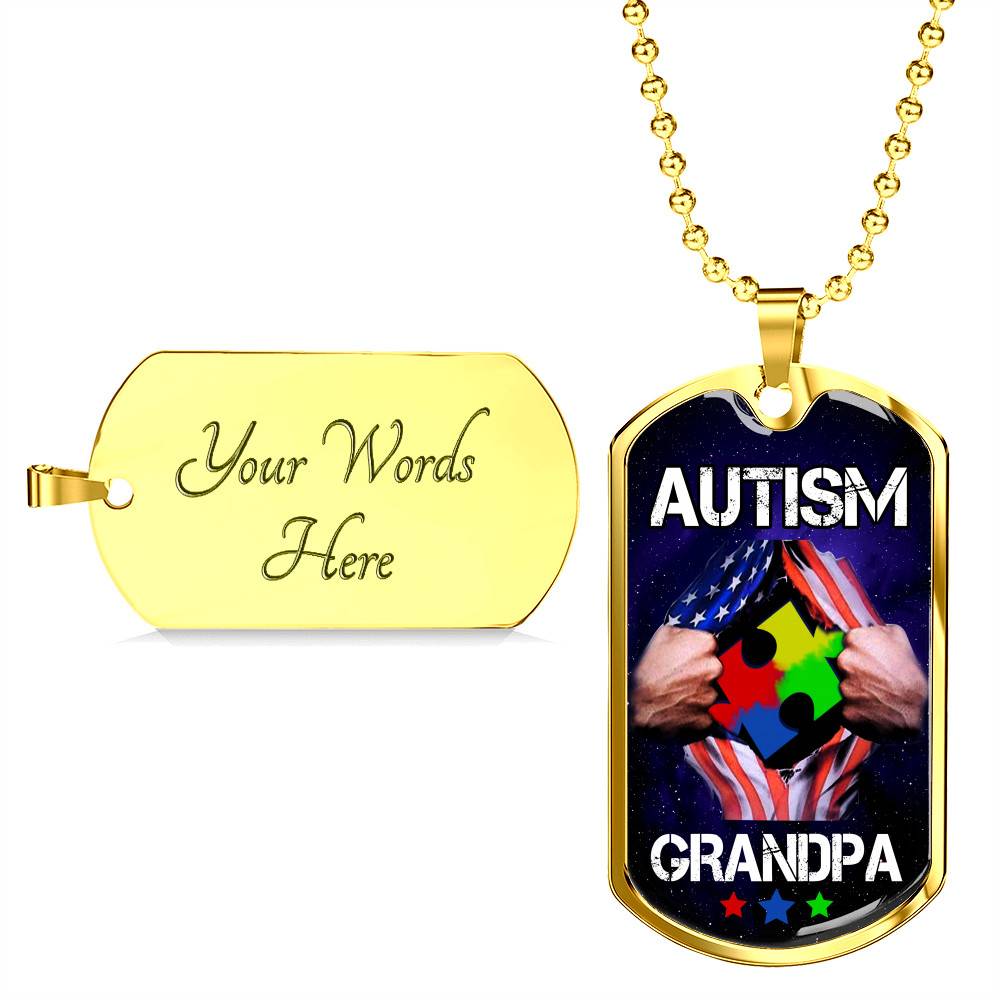 Autism Grandpa Dog Tag Pendant Necklace - Dog Tag (Gold Plated)